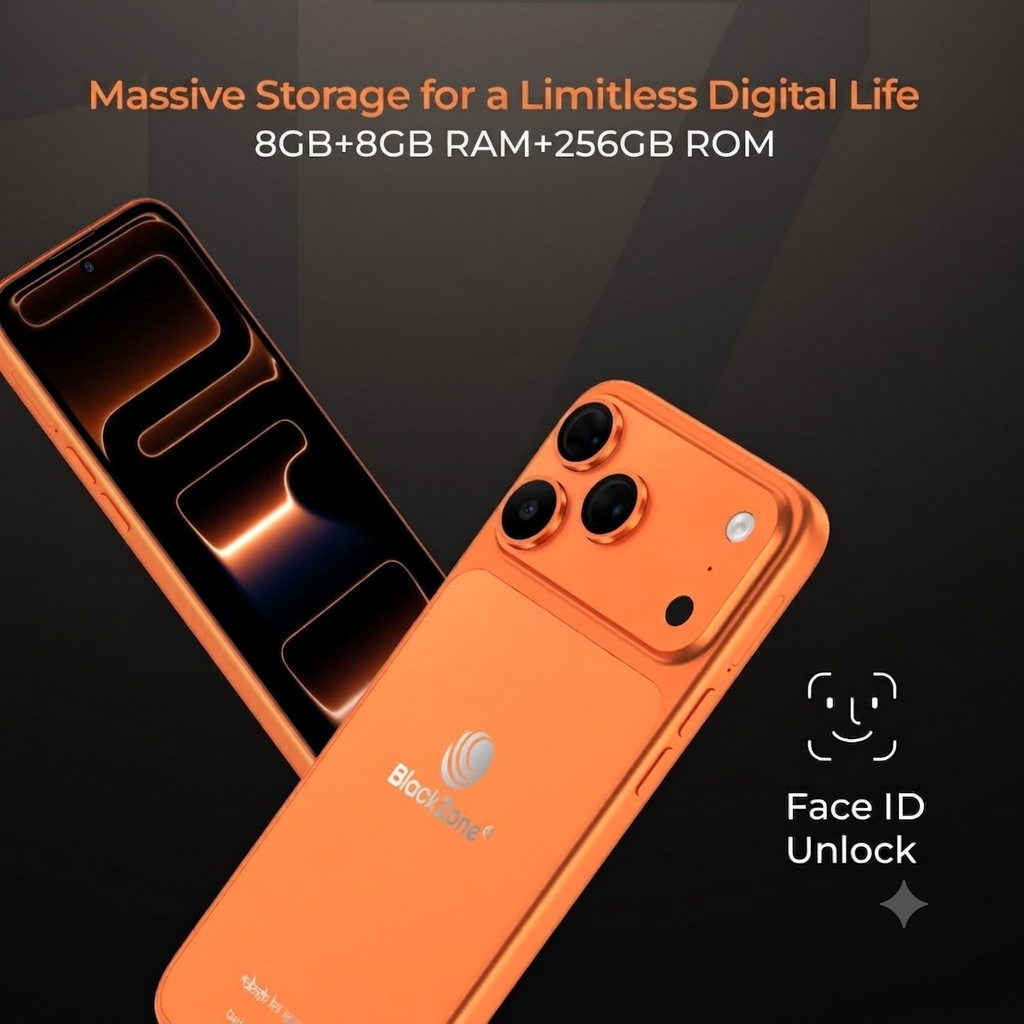 BlackZone GT 17 Pro Maxx – 16GB RAM + 256GB ROM | 6.6" HD+ Display | Android 14 | 32MP Rear + 16MP Front Camera | 5000mAh Battery | Face ID Unlock | Dual SIM Smartphone