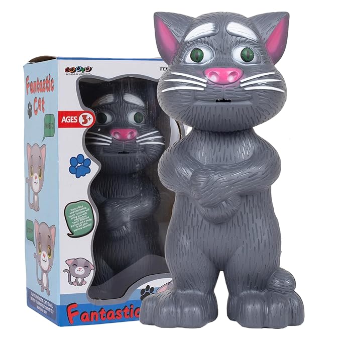 Virtual Animal Talking Tom Cat Toy for Kids | Best Musical Toy with More Features | Best Gift for Kids with Songs and Stories | Black | 3xAA Battery