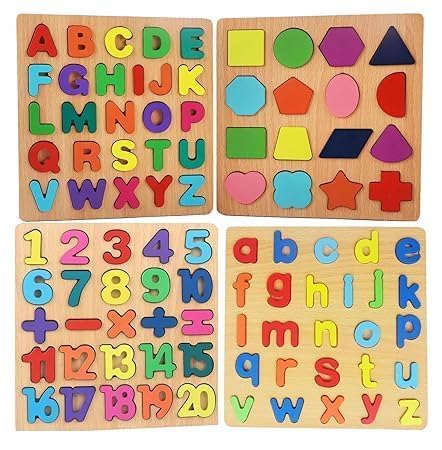 Wooden Learning Educational Game Board for Kids, Puzzle Toys for 2 Years Old Boys & Girls (Alphabets, Numbers & Shapes)