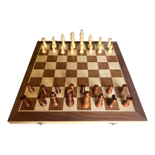 Chess Set Board Games for Adults: Handmade Walnut Wooden 11" 2 Extra Queens Folding Portable Travel Gift Idea Pieces Storage Bags Instructions