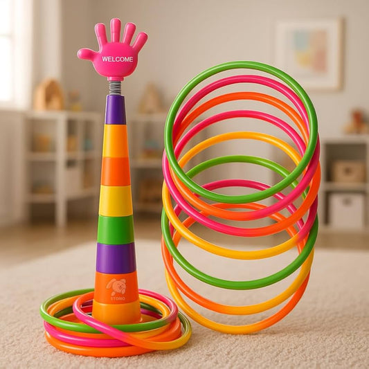 in 1 Ring Toss Game for Kids | Indoor Outdoor Fun Learning Activity Toy | Stacking Rings & Target Throw Game | Multicolor Plastic Toy for Baby | Birthday Gift for 1-5 Years
