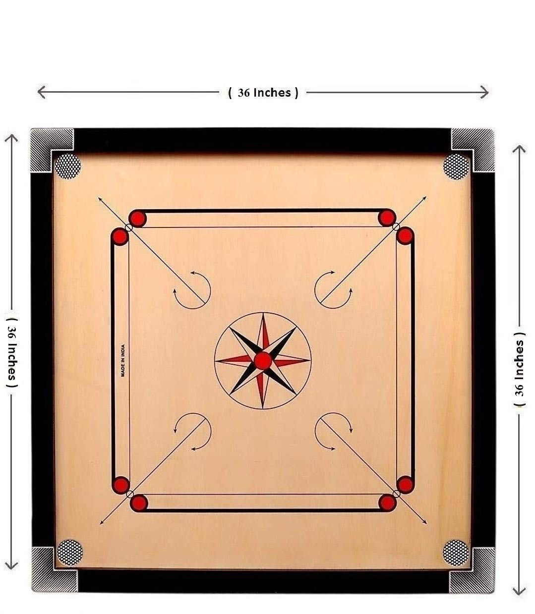 made in india Wooden Finish Inch Full 36 Size Carrom Board for Kids and Children, with Coins Striker, and Boric Powder, Brown, (Extra Big Size)
