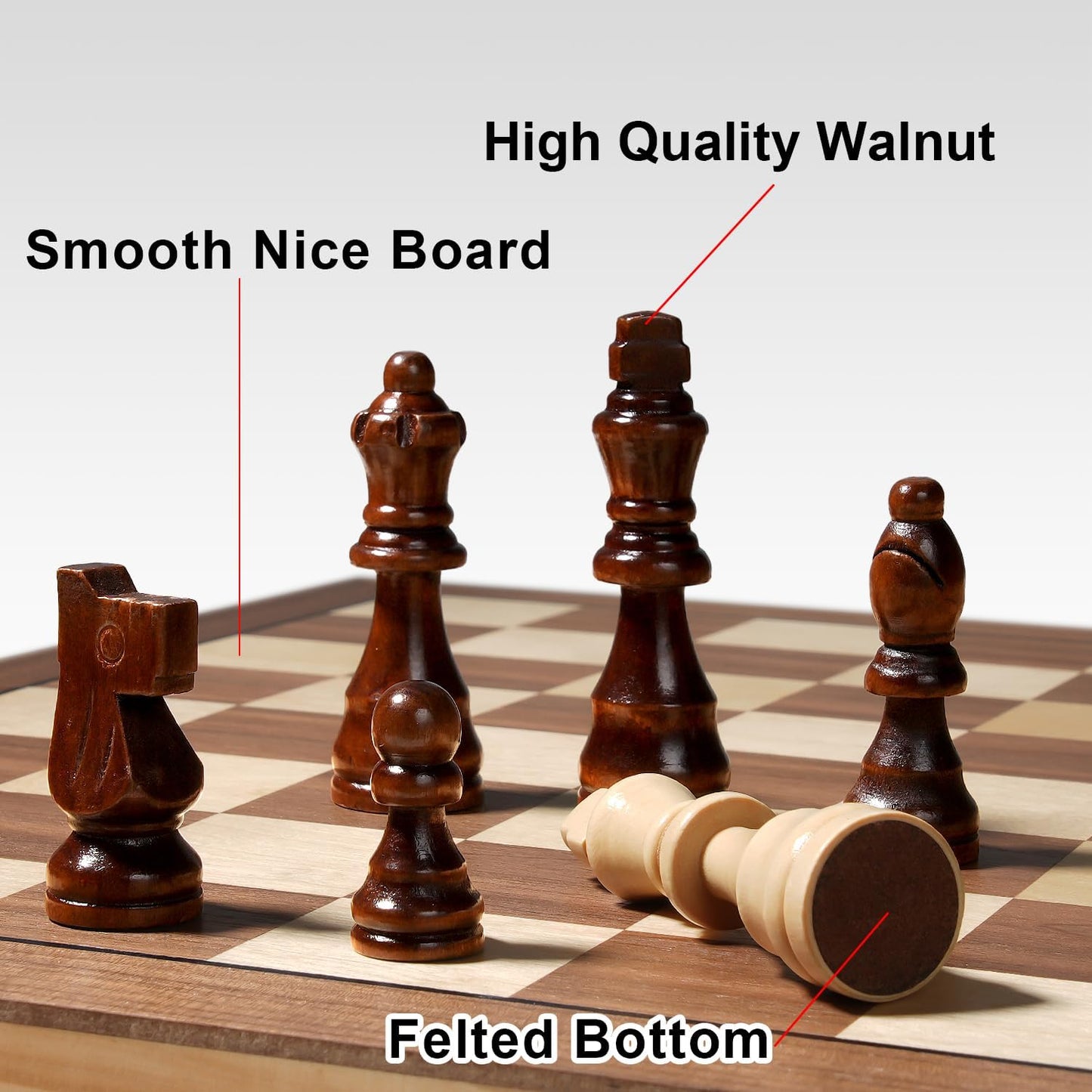 Chess Set Board Games for Adults: Handmade Walnut Wooden 11" 2 Extra Queens Folding Portable Travel Gift Idea Pieces Storage Bags Instructions