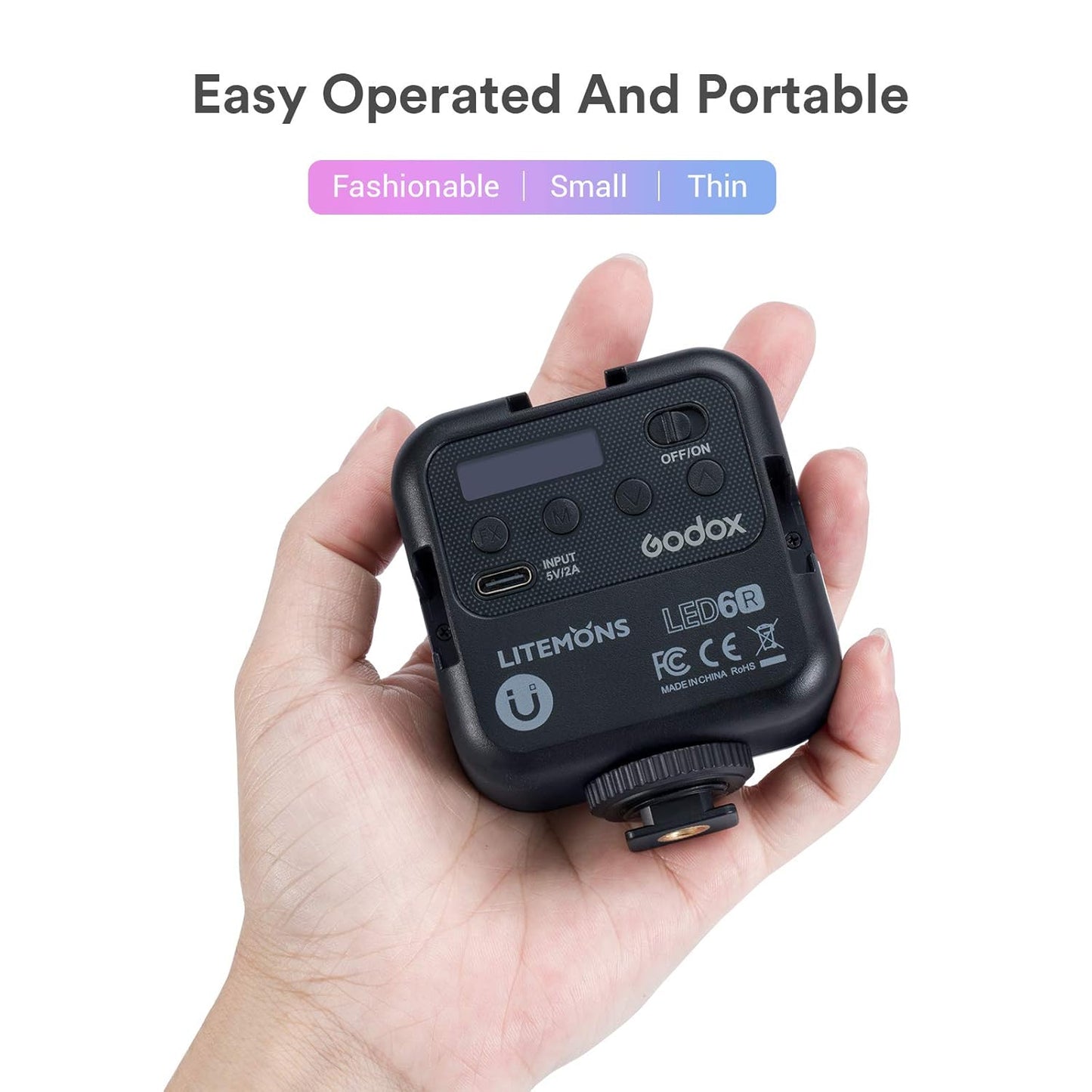 GODOX LITEMONS LED6R RGB LED Video Light, 1800mAh Rechargeable Video Light with 3200k-6500k Color Range CRI 95, 13 FX-Light Effects, HSI Mode, Magnet Design Youtuber Livestreaming Accessories
