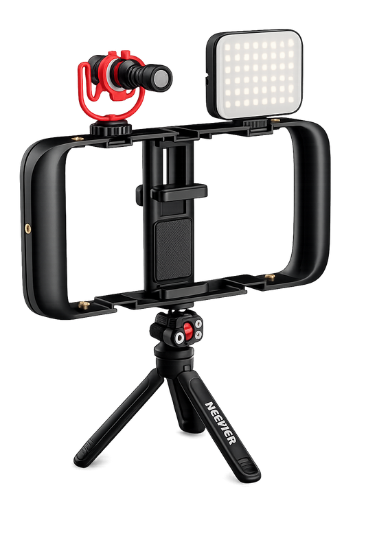 NEEWER Basics Vlogging Kit with Phone Cage Rig Microphone LED Fill Light Tripod Compatible with iPhone & Android , Youtuber Starter Content Creator Essential for YouTube Instagram Streaming Video Recording, PA055