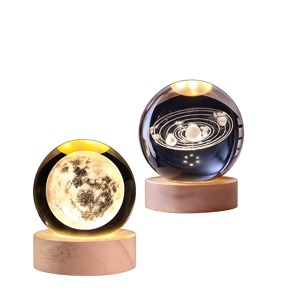 Crystal Ball Universe & Moon Night Light Combo Home Decor Gifts for Men, Women,Boys, Girls, Engraved Crystal Ball LED Night Lamp Wooden Base Ideal for Home & Office, Birthday Gift for Adults