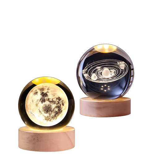 Crystal Ball Universe & Moon Night Light Combo Home Decor Gifts for Men, Women,Boys, Girls, Engraved Crystal Ball LED Night Lamp Wooden Base Ideal for Home & Office, Birthday Gift for Adults