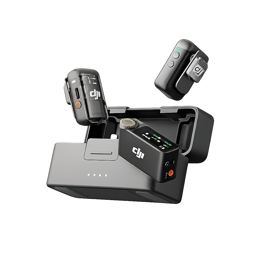 DJI MIC 2 (2 TX + 1 RX + Charging Case), All-in-One Wireless Microphones, Intelligent Noise Cancelling, 32-Bit Float Internal Recording, 250M (820 Ft.) Range, Microphone for iPhone, Android, Camera