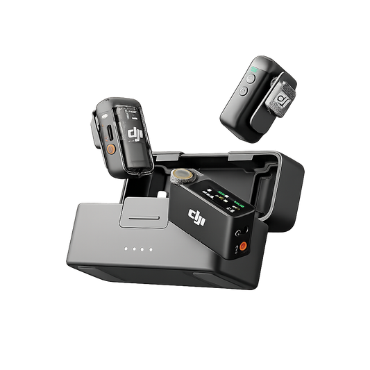 DJI MIC 2 (2 TX + 1 RX + Charging Case), All-in-One Wireless Microphones, Intelligent Noise Cancelling, 32-Bit Float Internal Recording, 250M (820 Ft.) Range, Microphone for iPhone, Android, Camera